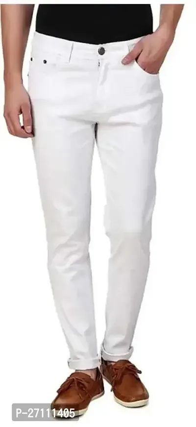 Stylish White Cotton Blend Mid-Rise Jeans For Men-thumb0