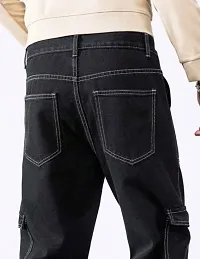 Stylish Black Denim Cargos For Men-thumb4