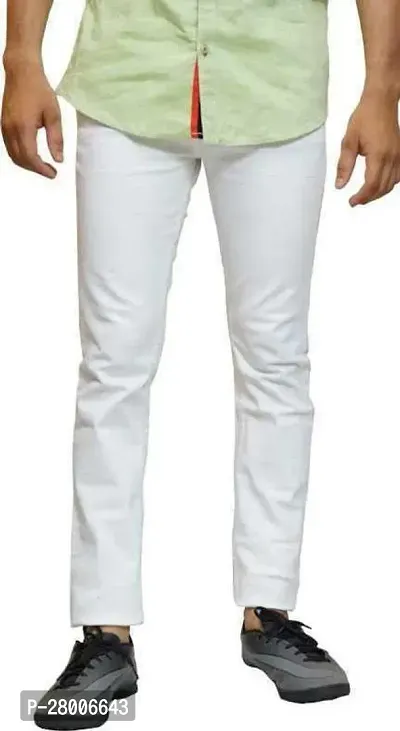 Stylish White Denim Solid Mid-Rise Jeans For Men-thumb0