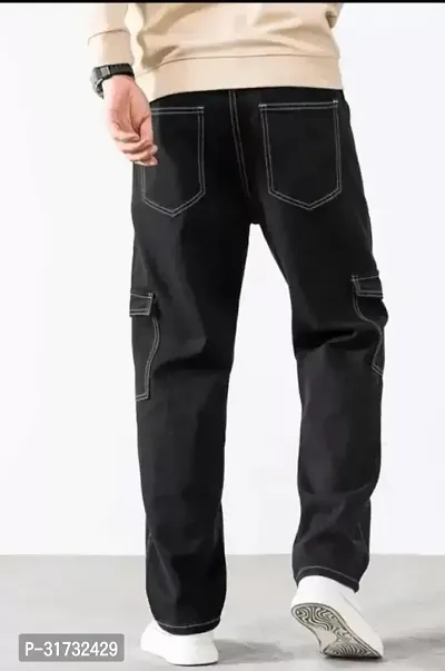 Stylish Black Denim Solid Mid-Rise Jeans For Men-thumb4