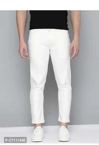 Stylish White Cotton Blend Mid-Rise Jeans For Men