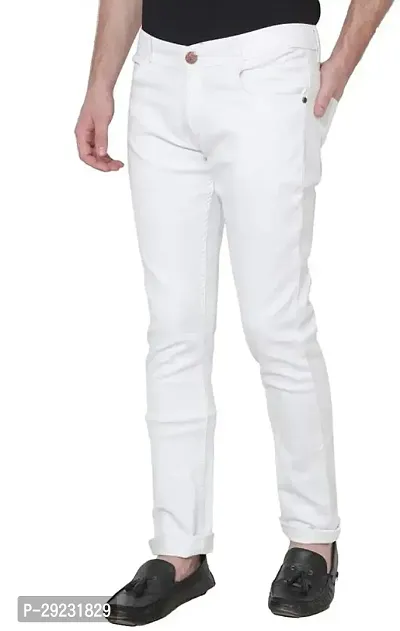 Stylish White Cotton Blend Mid-Rise Jeans For Men-thumb3