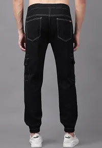 Stylish Black Denim Cargos For Men-thumb1