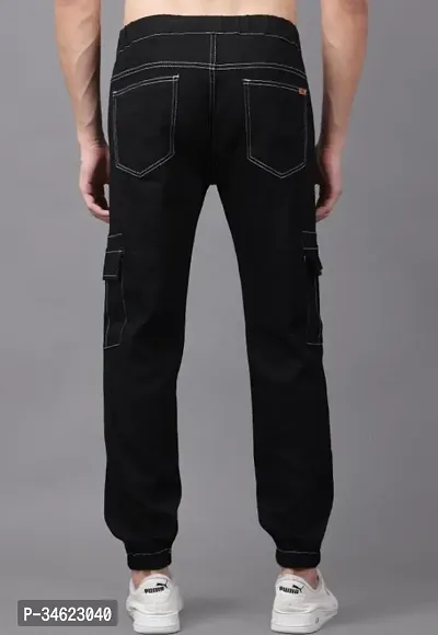 Stylish Black Denim Cargos For Men-thumb2