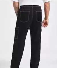 Stylish Black Cotton Blend Solid Cargos For Men-thumb1