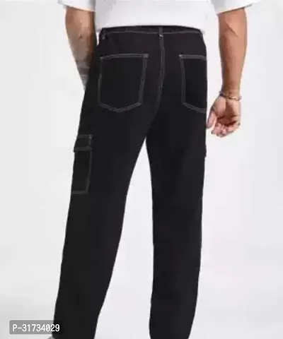 Stylish Black Cotton Blend Solid Cargos For Men-thumb2