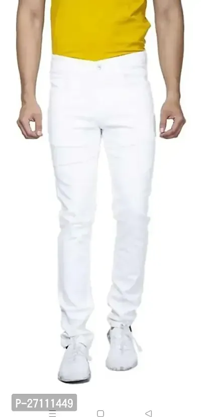 Stylish White Cotton Blend Mid-Rise Jeans For Men-thumb0