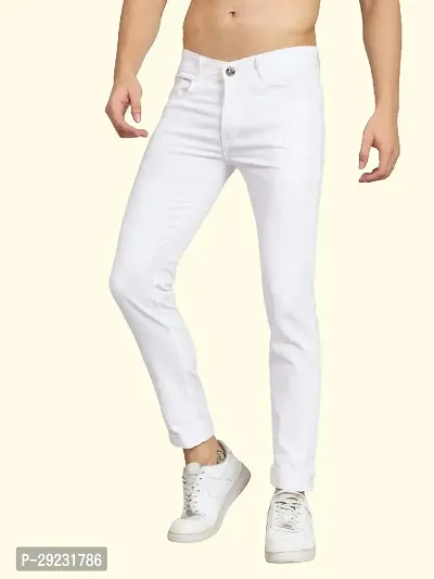 Stylish White Cotton Blend Mid-Rise Jeans For Men-thumb0