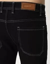 Stylish Black Denim Solid Mid-Rise Jeans For Men-thumb3