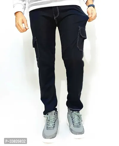 Stylish Black Polyester Blend Mid-Rise Cargos For Men-thumb3