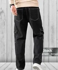 Stylish Black Cotton Blend Mid-Rise Cargos For Men-thumb1