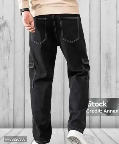 Stylish Black Cotton Blend Mid-Rise Cargos For Men-thumb2