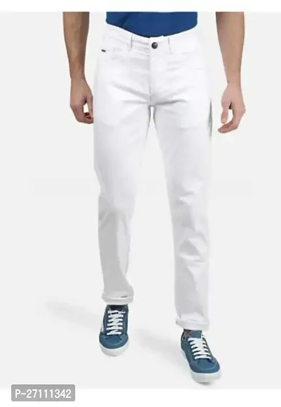 Stylish White Cotton Blend Mid-Rise Jeans For Men