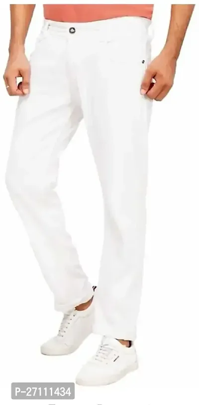 Stylish White Cotton Blend Mid-Rise Jeans For Men