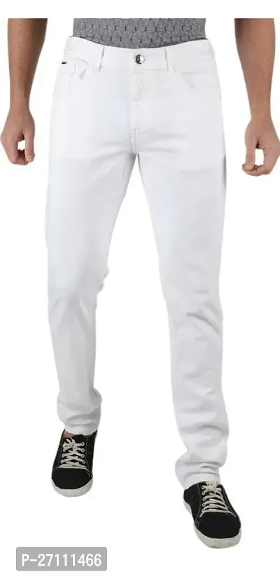 Stylish White Cotton Blend Mid-Rise Jeans For Men-thumb0