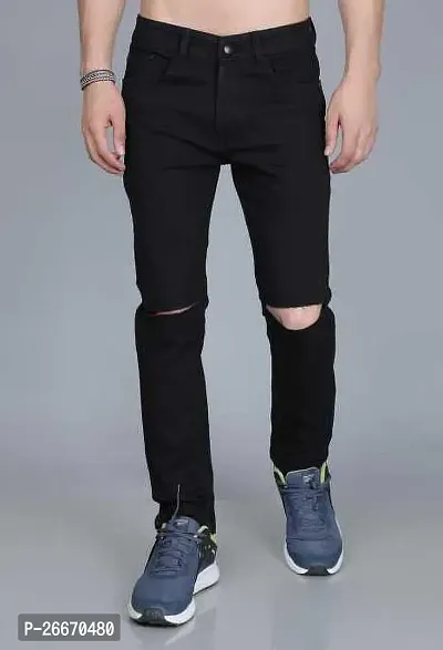 Stylish Black Denim Mid-Rise Jeans For Men-thumb0