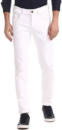 Stylish White Denim Solid Mid-Rise Jeans For Men-thumb3