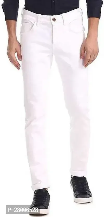 Stylish White Denim Solid Mid-Rise Jeans For Men-thumb4