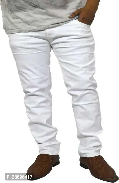 Stylish White Denim Solid Mid-Rise Jeans For Men