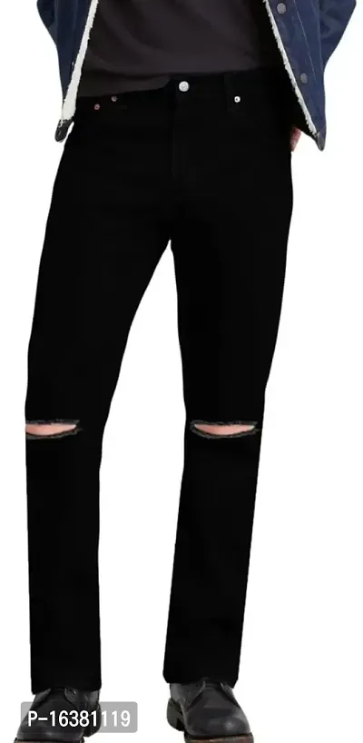 MEN KNEE SLIT BLACK JEANS-thumb0