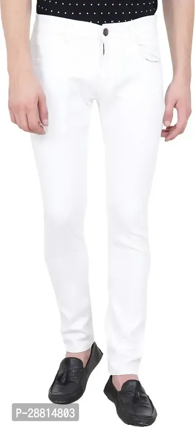 Bestloo Stylish White Cotton Blend Mid-Rise Jeans For Men