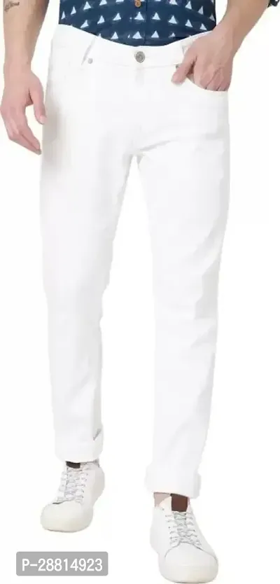 FLETE Stylish White Denim Mid-Rise Jeans For Men