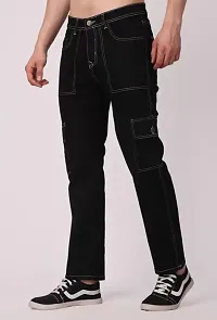 Stylish Black Denim Solid Mid-Rise Jeans For Men-thumb3