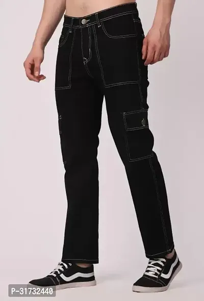 Stylish Black Denim Solid Mid-Rise Jeans For Men-thumb4