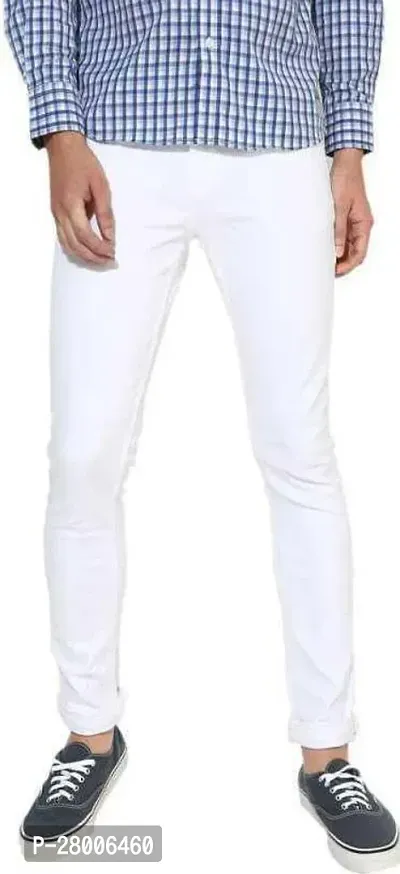 Stylish White Denim Solid Mid-Rise Jeans For Men-thumb0