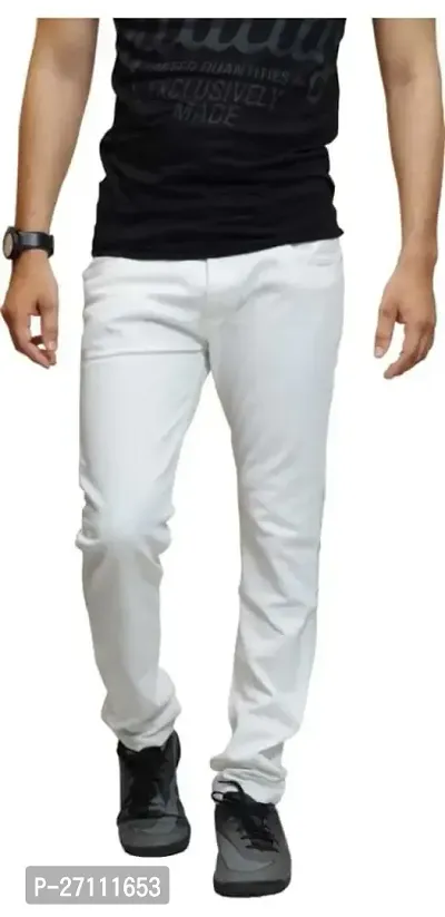 Stylish White Cotton Blend Mid-Rise Jeans For Men-thumb0