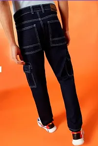 Stylish Black Denim Cargos For Men-thumb1