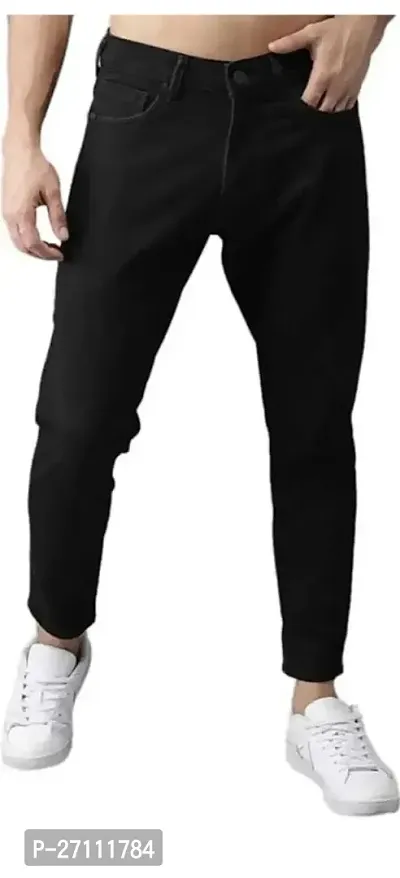 Stylish Black Cotton Blend Mid-Rise Jeans For Men-thumb0