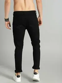 Stylish Black Denim Blend Solid Mid-Rise Jeans For Men-thumb1