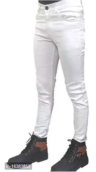 Men Plain White Jeans-thumb2