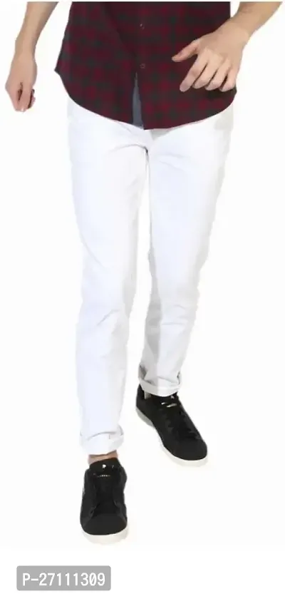 Stylish White Cotton Blend Mid-Rise Jeans For Men