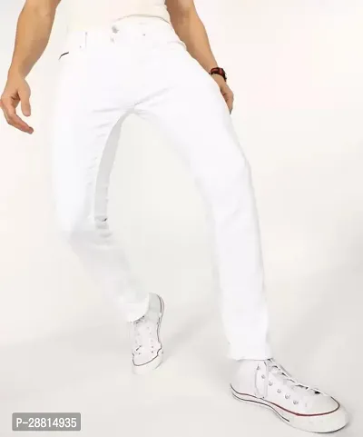 FLETE Stylish White Denim Mid-Rise Jeans For Men