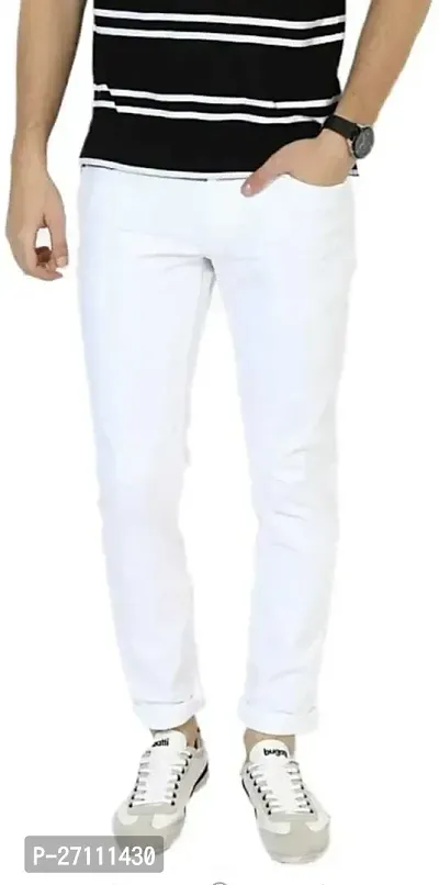 Stylish White Cotton Blend Mid-Rise Jeans For Men-thumb0