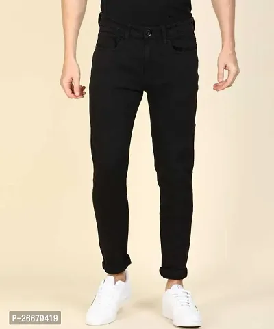 Stylish Black Denim Mid-Rise Jeans For Men-thumb0
