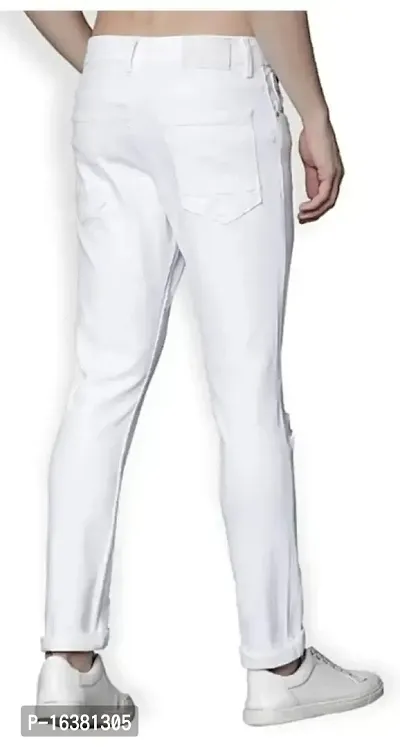 MEN KNEE SLIT WHITE JEANS-thumb2