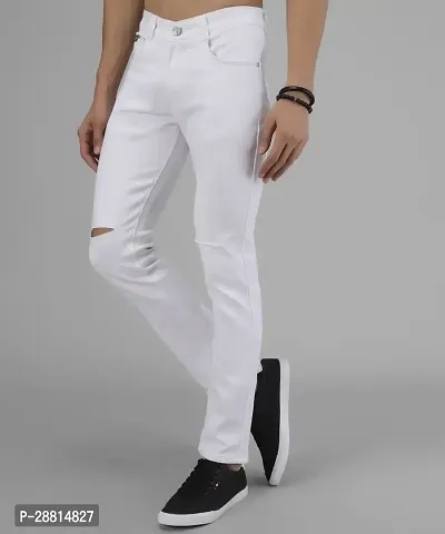 Bestloo Stylish White Cotton Blend Mid-Rise Jeans For Men-thumb4