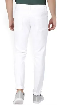 Stylish White Cotton Blend Solid Mid-Rise Jeans For Men-thumb1