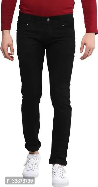 Stylish Cotton Blend Black Regular Fit Mid-Rise Jeans For Men