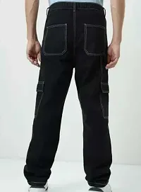 Stylish Black Cotton Blend Solid Cargos For Men-thumb1