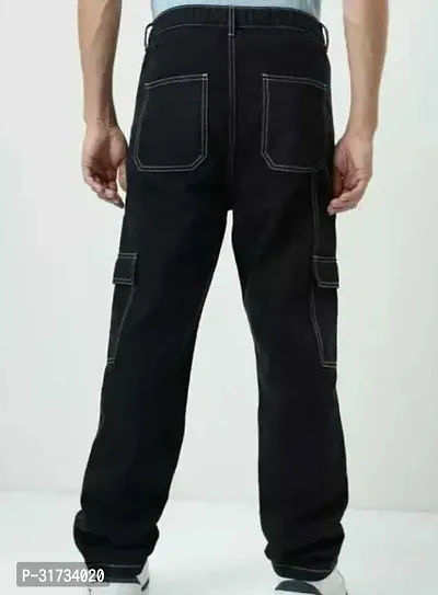 Stylish Black Cotton Blend Solid Cargos For Men-thumb2