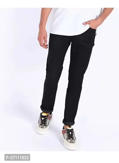 Stylish Black Cotton Blend Mid-Rise Jeans For Men-thumb0