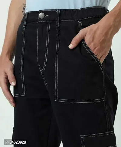 Stylish Black Cotton Blend Cargos For Men-thumb3