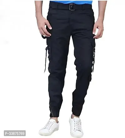 Stylish Black Cotton Blend Cargos For Men-thumb0