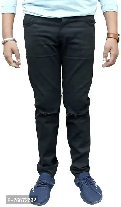 Stylish Black Cotton Blend Mid-Rise Jeans For Men