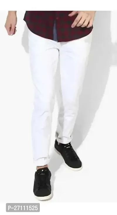 Stylish White Cotton Blend Mid-Rise Jeans For Men