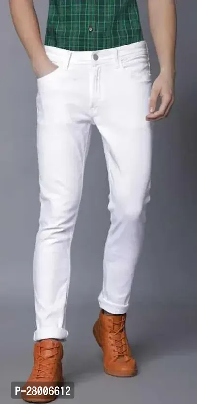 Stylish White Denim Solid Mid-Rise Jeans For Men-thumb0